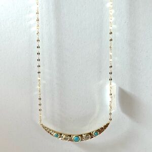 NEW Stella Picciotto Necklace Gold Tone Sterling Silver 16” Aqua & Clear Stones